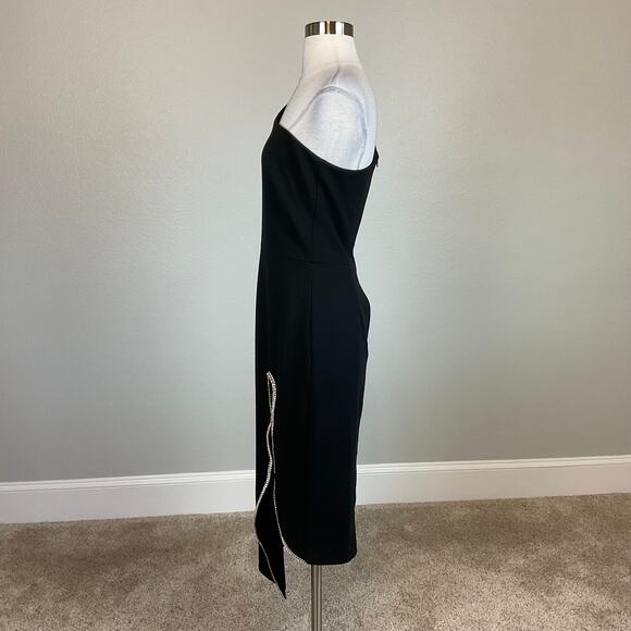 XSCAPE Women's Cocktail Dress Size 6 Black One Shoulder Beaded Midi Sheath - Picture 3 of 14